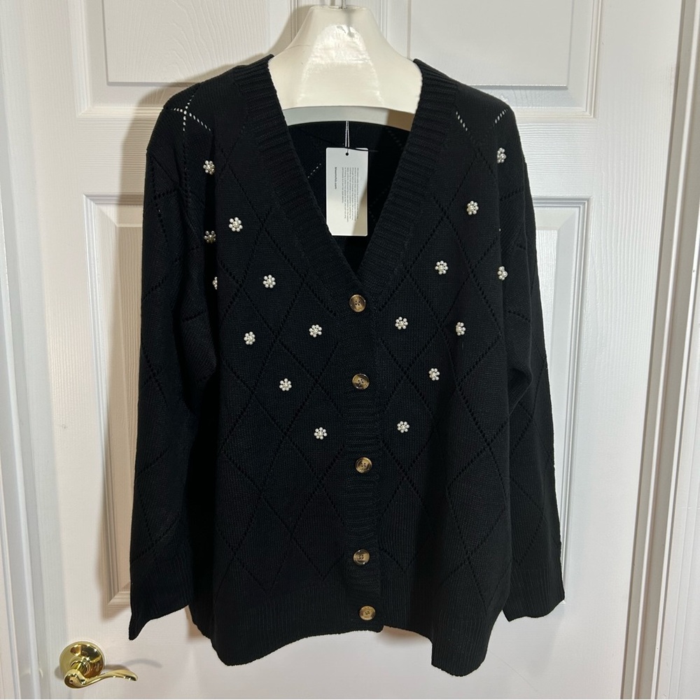 Bloomchic Pearl Flower Detail Cardigan Sweater